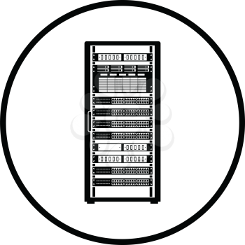Server rack icon. Thin circle design. Vector illustration.