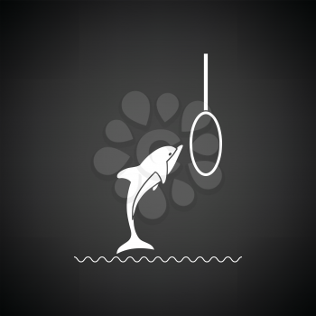 Jump dolphin icon. Black background with white. Vector illustration.