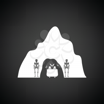 Scare cave in amusement park icon. Black background with white. Vector illustration.