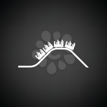 Small roller coaster icon. Black background with white. Vector illustration.