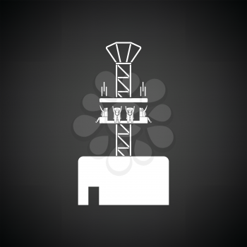 Free-fall ride icon. Black background with white. Vector illustration.
