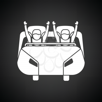 Roller coaster cart icon. Black background with white. Vector illustration.