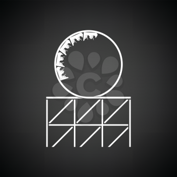 Roller coaster loop icon. Black background with white. Vector illustration.
