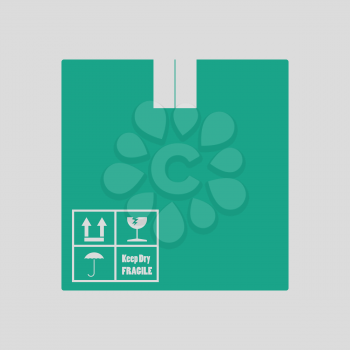 Cardboard package box icon. Gray background with green. Vector illustration.