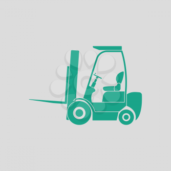 Warehouse forklift icon. Gray background with green. Vector illustration.
