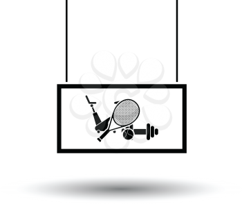 Sport goods market department icon. Black background with white. Vector illustration.