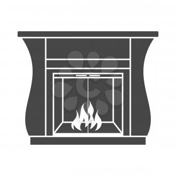 Fireplace with doors icon on gray background, round shadow. Vector illustration.