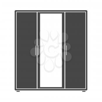 Wardrobe with mirror icon on gray background, round shadow. Vector illustration.