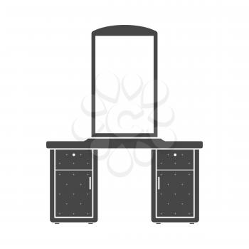 Dresser with mirror icon on gray background, round shadow. Vector illustration.