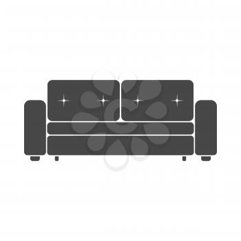 Home sofa icon on gray background, round shadow. Vector illustration.