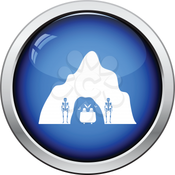 Scare cave in amusement park icon. Glossy button design. Vector illustration.