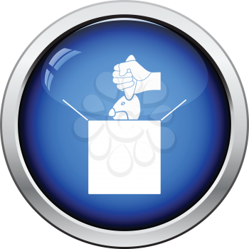 Rabbit in magic box icon. Glossy button design. Vector illustration.