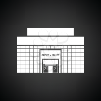 Supermarket building icon. Black background with white. Vector illustration.