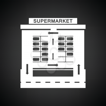 Supermarket parking square icon. Black background with white. Vector illustration.