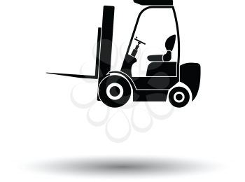 Warehouse forklift icon. White background with shadow design. Vector illustration.