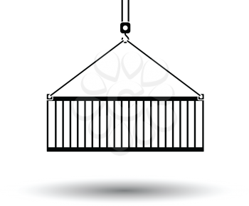 Crane hook lifting container. White background with shadow design. Vector illustration.