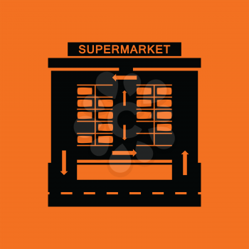 Supermarket parking square icon. Orange background with black. Vector illustration.