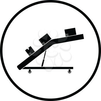 Warehouse transportation system icon. Thin circle design. Vector illustration.