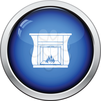 Fireplace with doors icon. Glossy button design. Vector illustration.