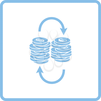Dollar euro coins stack icon. Blue frame design. Vector illustration.
