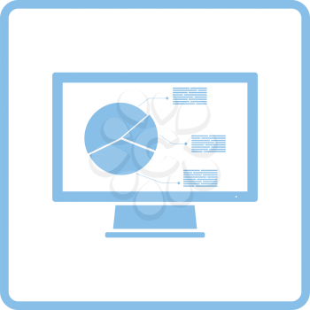 Monitor with analytics diagram icon. Blue frame design. Vector illustration.