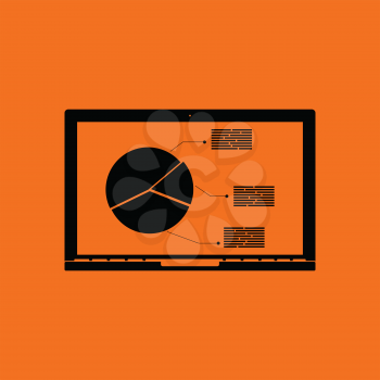 Laptop with analytics diagram icon. Orange background with black. Vector illustration.