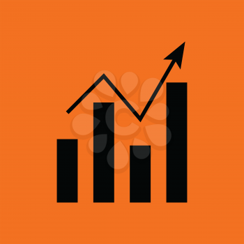 Analytics chart icon. Orange background with black. Vector illustration.