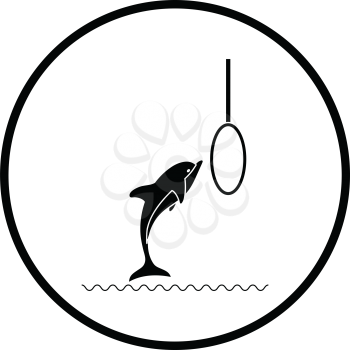 Jump dolphin icon. Thin circle design. Vector illustration.