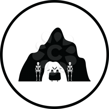 Scare cave in amusement park icon. Thin circle design. Vector illustration.