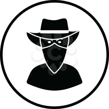 Cowboy with a scarf on face icon. Thin circle design. Vector illustration.