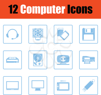 Set of computer icons. Blue frame design. Vector illustration.