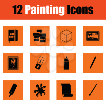 Set of painting icons. Orange design. Vector illustration.