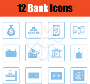 Set of bank icons.  Blue frame design. Vector illustration.