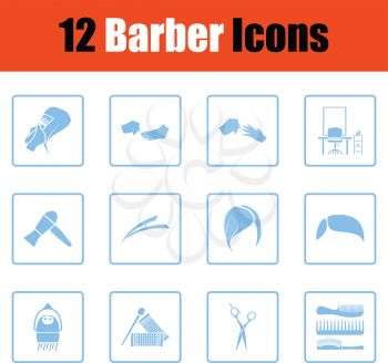 Barber icon set. Blue frame design. Vector illustration.