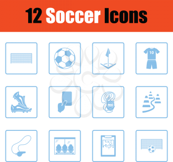 Set of soccer icons. Blue frame design. Vector illustration.