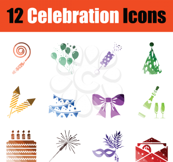 Set of celebration icons. Gradient color design. Vector illustration.