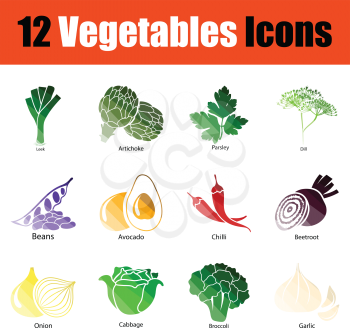 Vegetables icon set. Gradient color design. Vector illustration.