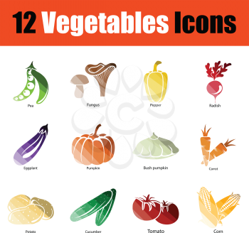 Vegetables icon set. Gradient color design. Vector illustration.