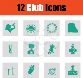 Set of club icons. Green on gray design. Vector illustration.