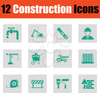 Construction icon set. Green on gray design. Vector illustration.