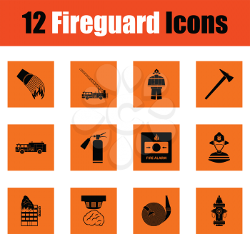 Set of fire service icons. Orange design. Vector illustration.