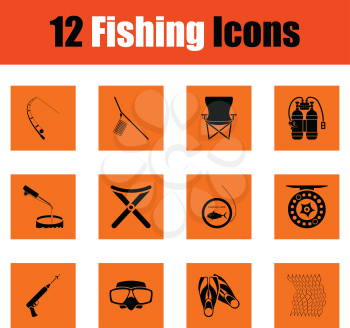 Fishing icon set. Orange design. Vector illustration.