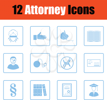 Set of attorney icons. Blue frame design. Vector illustration.