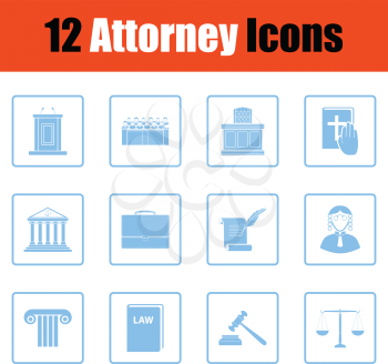 Set of attorney  icons. Blue frame design. Vector illustration.