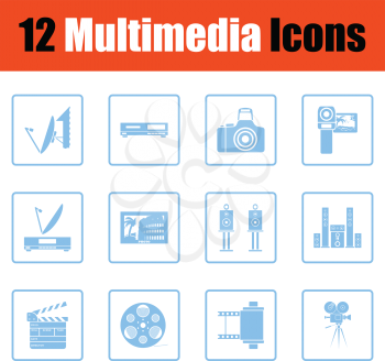 Set of multimedia icons. Blue frame design. Vector illustration.