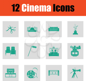 Set of cinema icons. Green on gray design. Vector illustration.
