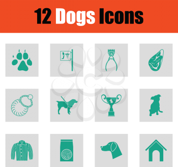 Dogs icon set. Green on gray design. Vector illustration.