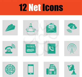 Set of Communication icons. Green on gray design. Vector illustration.