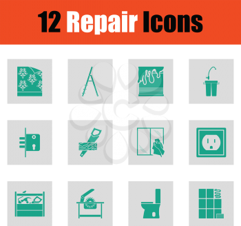Set of repair icons. Green on gray design. Vector illustration.