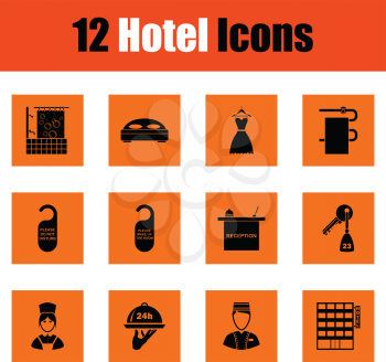 Set of twelve hotel icons. Orange design. Vector illustration.